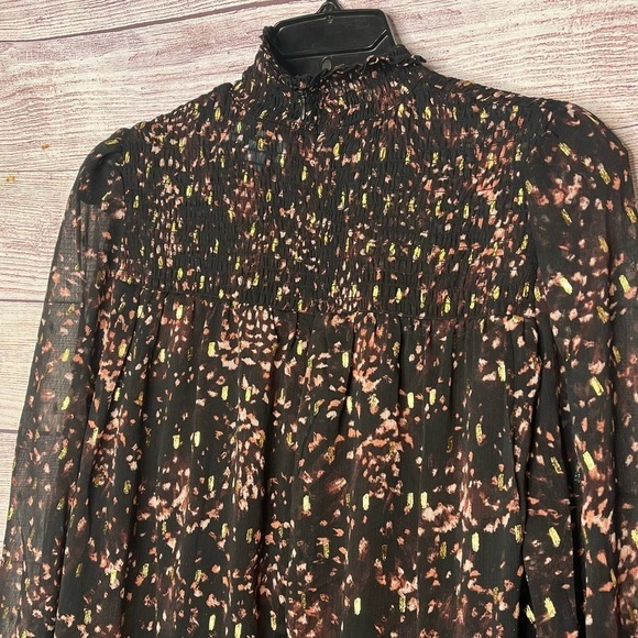 CeCe Pintuck Yoke Smocked Waist Party Holiday Mock Neck Dress Medium New - Picture 8 of 13